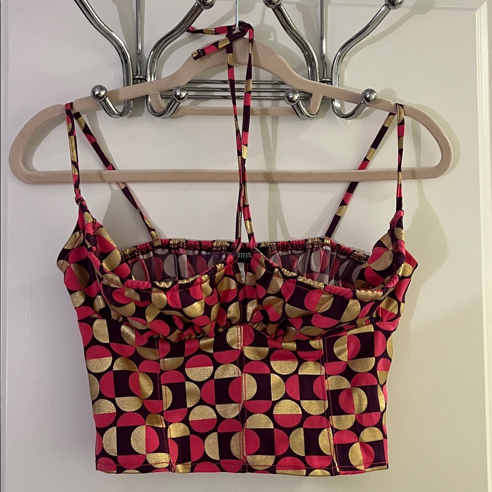Urban Outfitters Corset Crop Top Pink Gold Geometric Bustier
